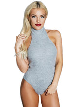 High Neck Knit Jumpsuit Sleeveless Backless Halter Stretch Bodycon Grey Short Rompers Women Sexy Pant Suits Lady Overall Outfit