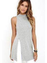 High Side Slit Sleeveless Long Shirts Women Loose Polyester Cotton Pink Blouse Side Split Top Fashion Casual Shirt