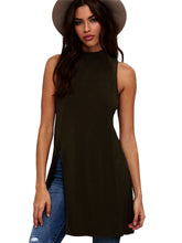 High Side Slit Sleeveless Long Shirts Women Loose Polyester Cotton Pink Blouse Side Split Top Fashion Casual Shirt