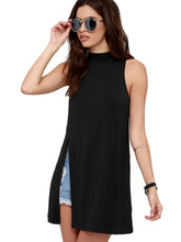 High Side Slit Sleeveless Long Shirts Women Loose Polyester Cotton Pink Blouse Side Split Top Fashion Casual Shirt