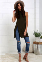 High Side Slit Sleeveless Long Shirts Women Loose Polyester Cotton Pink Blouse Side Split Top Fashion Casual Shirt