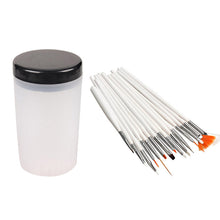 Holder Remover Cup Immersion Brush Cleaner Bottle + 15 Pcs Nail Art Tips Paint Dot Draw Pen Brush