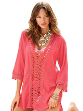Hollow Out Lace V Neck See Through Sheer Beach Ladies Tops And Blouses Sexy Womens Ladies 2016 Blouses For Spring Summer