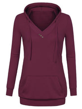 Hooded Pullover Solid Botton Pockets Full Sleeve Red Sweater Women 2016 New Fashion Skinny Red Autumn Women Casual Fall Sweaters