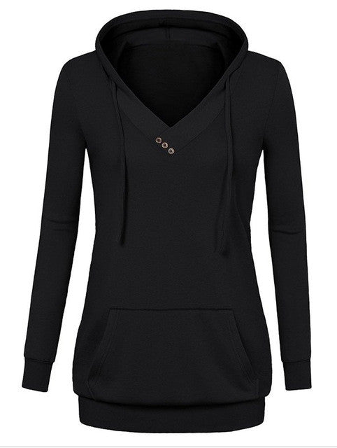 Hooded Pullover Solid Botton Pockets Full Sleeve Red Sweater Women 2016 New Fashion Skinny Red Autumn Women Casual Fall Sweaters