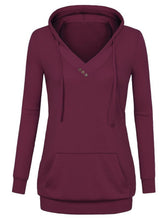 Hooded Pullover Solid Botton Pockets Full Sleeve Red Sweater Women 2016 New Fashion Skinny Red Autumn Women Casual Fall Sweaters