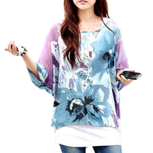 Hot Sale Blouses Women 2017 Summer Style Flowers Prints Batwing Dolman Sleeve Chiffon Boho Loose Blouse Tops Women Shirts #82
