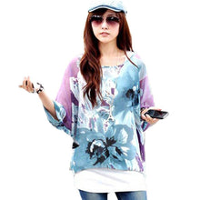 Hot Sale Blouses Women 2017 Summer Style Flowers Prints Batwing Dolman Sleeve Chiffon Boho Loose Blouse Tops Women Shirts #82