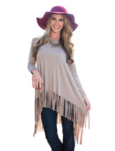 Khaki Solid O-Neck Full Sleeve Fringe Blouse High And Low A Line Tassel Ruched Blouse 2016 Autumn New Top Casual Loose Blouses