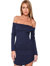 Kint Mini Hip Package Blue Zipper Dresses Slash Neck Full Sleeve Solid Dress 2016 Women Summer Fashion Dress Autumn Fall