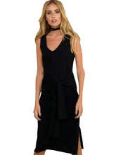Knee Length Dress Solid V-Neck Empire Sashes Casual Black Dresses Summer Fashion Sexy 2017 New Style Double Side Slit Dress