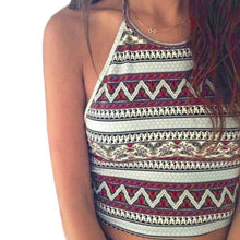 Knit Crop Top Summer Women Halter Bralette Shirt Blouse Boho Tank Tops Retro Printing Chalecos Mujer #B805