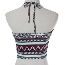 Knit Crop Top Summer Women Halter Bralette Shirt Blouse Boho Tank Tops Retro Printing Chalecos Mujer #B805