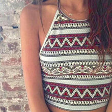 Knit Crop Top Summer Women Halter Bralette Shirt Blouse Boho Tank Tops Retro Printing Chalecos Mujer #B805