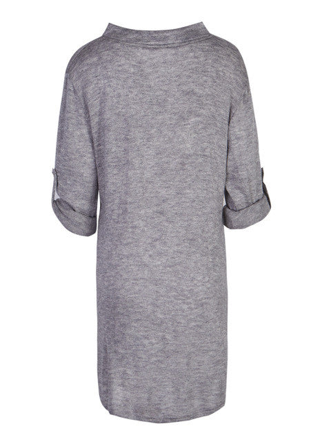 Kniting V-neck Full Sleeve Mini White Solid Button Dress High Low Loose Slim Women Casual Autumn 2016 New Fashion Dress