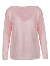 Knitting V-Neck Solid Casual Full Sleeve Blouse White 2016 Women Autumn New Arrival Fashion Top Fall Casual Pink Blouses
