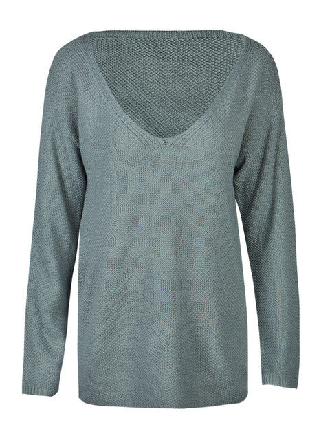 Knitting V-Neck Solid Casual Full Sleeve Blouse White 2016 Women Autumn New Arrival Fashion Top Fall Casual Pink Blouses