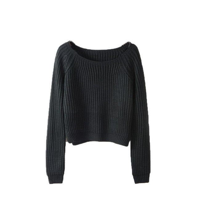 Knitwear Women Autumn Winter Solid Sweater Cropped Pullover Women Loose Sweater Pulover Feminino#A12