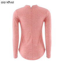 Korean Fashion Clothing Sexy V-Neck Choker Long Sleeve Solid Pink Tops Loose Casual Basic Autumn Outwear Ropa Mujer#C928