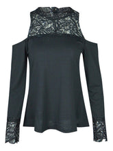 Lace Black Solid Blouse Full Sleeve Hollow Out Strapless Turtleneck Patchwork Blouse Women Summer New 2017 Fashion Cotton Blouse