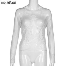 Lace Blouse Embroidery Crochet Sexy Long Sleeve Tops Transparent Basic Autumn Wear Casual Blouse Camisas Femininas 2016#C905