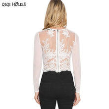 Lace Blouse Embroidery Crochet Sexy Long Sleeve Tops Transparent Basic Autumn Wear Casual Blouse Camisas Femininas 2016#C905