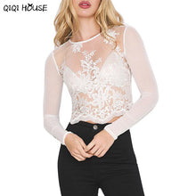 Lace Blouse Embroidery Crochet Sexy Long Sleeve Tops Transparent Basic Autumn Wear Casual Blouse Camisas Femininas 2016#C905