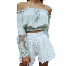 Lace Blouse Ladies Chiffon Off Shoulder Sexy Blouse Long Sleeve Cropped Spring Summer Blouse Blusas Femininas#0521