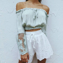 Lace Blouse Ladies Chiffon Off Shoulder Sexy Blouse Long Sleeve Cropped Spring Summer Blouse Blusas Femininas#0521