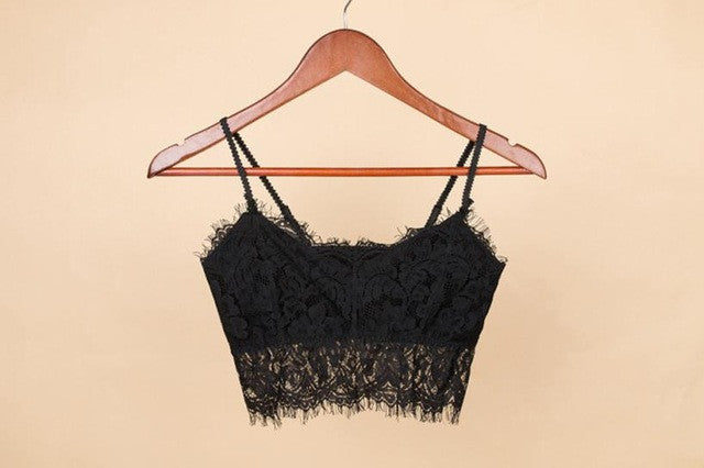 Lace Bralette Sexy Women Black Lace Hollow Out Cropped Tops Strap Lingerie Bra Camisole Cropped Top#A11