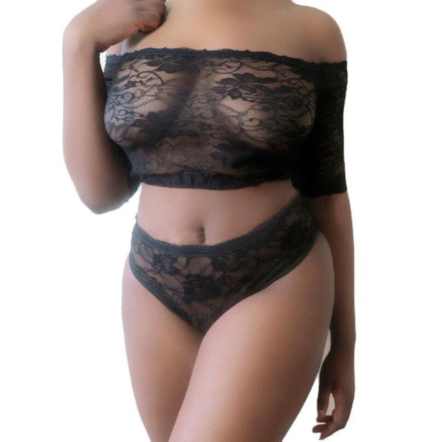 Lace Bustier Bra Set Sexy Off Shoulder Black Translucent Women Underwear Elasticity Sexy Lingerie Sets #121