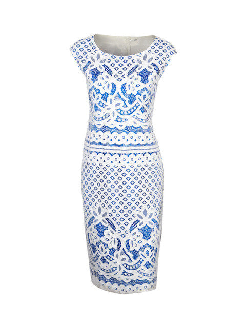 Lace Crochet High Quality Elegant Floral Geometric Print Pattern Women Summer Dress Flower Modest Office Lady Work Pin Up Casual