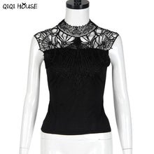 Lace Crochet Tops Sleeveless Sexy Backless Lacing Hollow Out Blouse Autumn Basic Blouse Roupas Feminina#B831