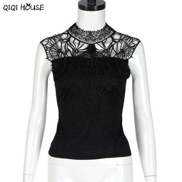 Lace Crochet Tops Sleeveless Sexy Backless Lacing Hollow Out Blouse Autumn Basic Blouse Roupas Feminina#B831