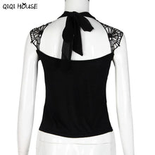 Lace Crochet Tops Sleeveless Sexy Backless Lacing Hollow Out Blouse Autumn Basic Blouse Roupas Feminina#B831