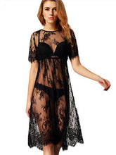 Lace Dress See Through Chiffon Beach Wear Dress Sexy Flower Pattern Embroidery 2016 Knee Length Casual