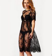 Lace Dress See Through Chiffon Beach Wear Dress Sexy Flower Pattern Embroidery 2016 Knee Length Casual