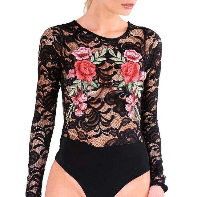 Lace Hollow Out sexy bodysuits Women 2017 Embroidery Jumpsuit Romper Women overalls Ladies Summer Clothes Black/White #23