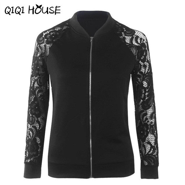 Lace Jacket 2016 Autumn Lace Long Sleeve Casual Coat Baseball Jacket Women Chalecos Mujer Manga Larga#C822