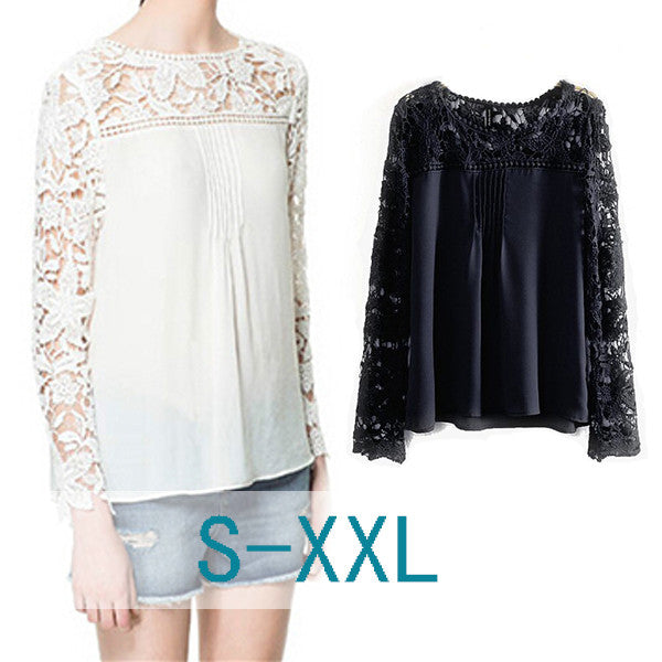 Lace Long Sleeve Shirt Women Blusas Plus Size Chiffon Blouse Women Clothing White Blouse Blusas Femininas Plus Size 5 Colors 4Xl