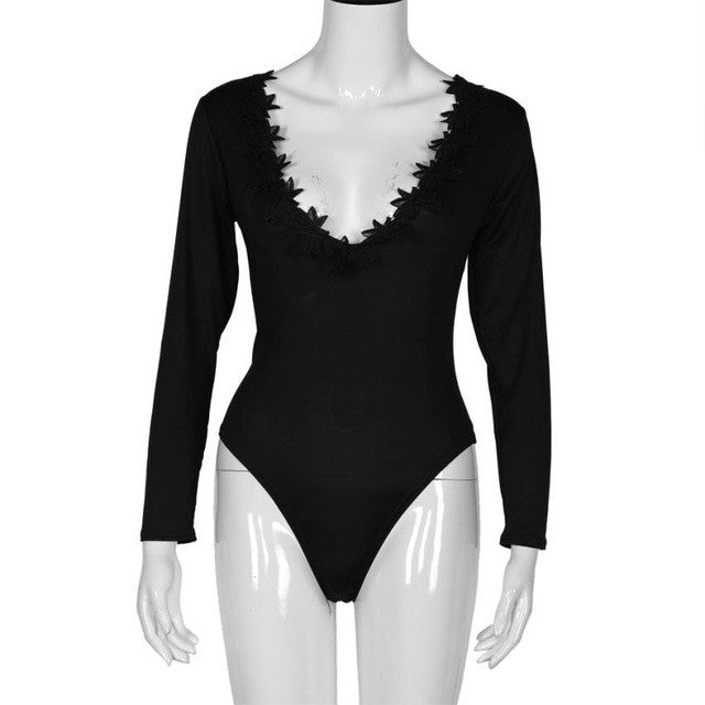 Lace Sexy Rompers For Women Long Sleeve Slim V-Neck Bodysuit Bodycon Romper Spring Clothes For Women #212
