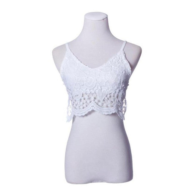Lace Splice Cropped Female 2017 Summer Style Basic Women Crochet Tank Camisole Lace Vest Bralette Bra Crop Top Camis Women #82