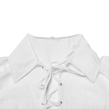 Lace Up Front Chiffon Blouse Big Pocket Front White Blouse See Through Casual Women Tops Plus Size Long Sleeve Shirt Women New