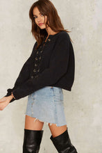 Lace Up Full Sleeve Pullover Black Solid O-Neck Cotton Loose Women 2016 Autumn New Arrival Clothing Fashion Sexy Women Sweater