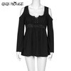 Ladies Blouses Off Shoulder Long Sleeve Casual Shirts Slim Elegant Tops Cross Bandage Flare Sleeve Shirt Blusas De Mujer#C820