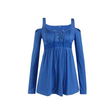 Ladies Blouses Off Shoulder Long Sleeve Casual Shirts Slim Elegant Tops Cross Bandage Flare Sleeve Shirt Blusas De Mujer#C820