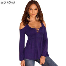 Ladies Blouses Off Shoulder Long Sleeve Casual Shirts Slim Elegant Tops Cross Bandage Flare Sleeve Shirt Blusas De Mujer#C820