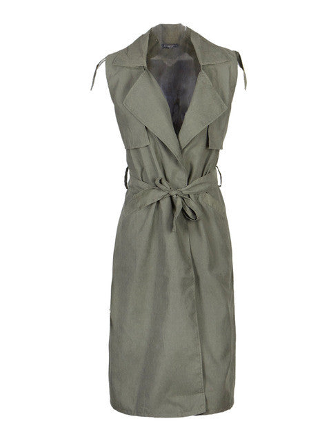 Ladies Double Layerd Long Duster Jacket Womens Sleeveless Waistcoat Belt Blazer New Arrival Dress Fashion 2016