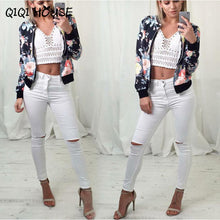 Ladies Jackets Printing Floral Bombers Baseball Jacket Women Long Sleeve Jacket Woman Doudoune Femme#C822