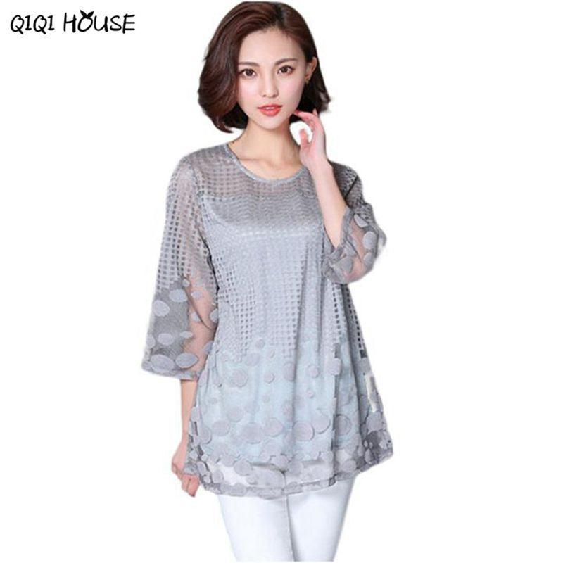 Ladies Office Blouse Plus Size 5XL Elegant Women Three-Quarter Print Dot Blouse Casual Autumn Tops Camisa Feminina#C905